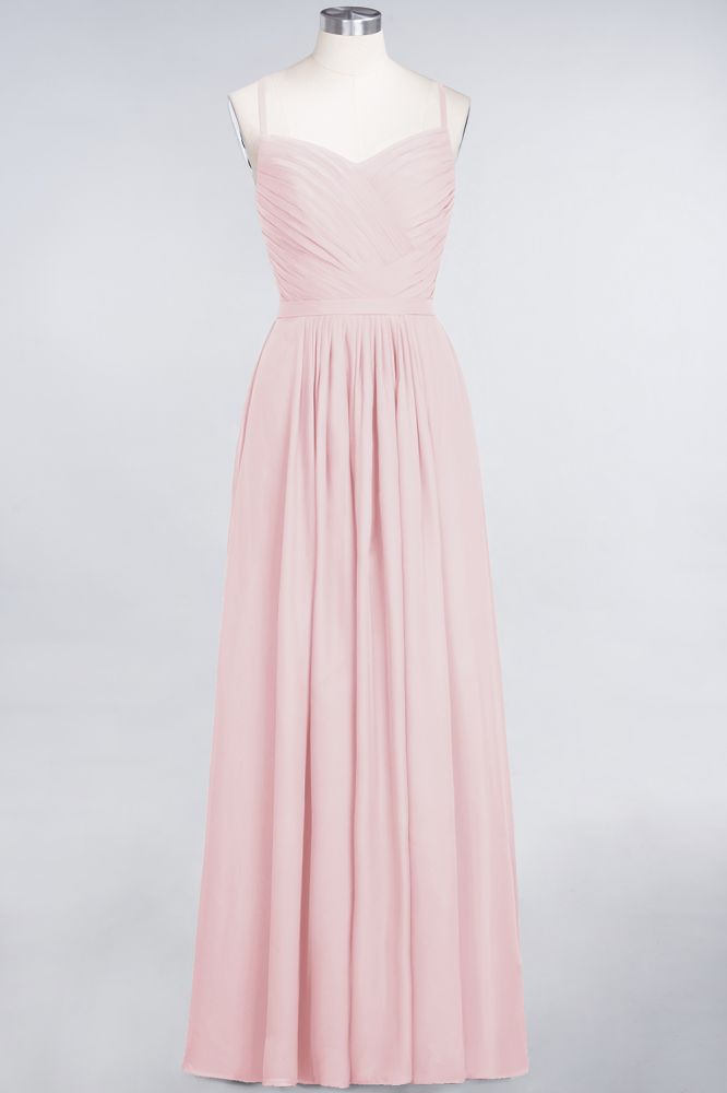 Vestido de dama de honor de corte A con tirantes finos, escote corazón, sin mangas, con volantes, de gasa, vestido de noche largo