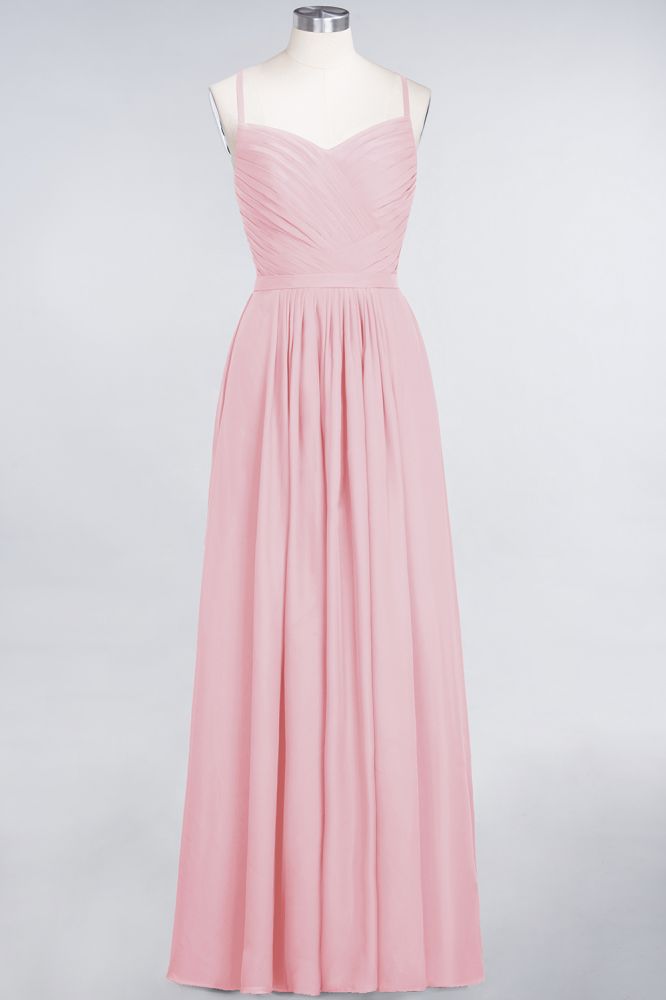Vestido de dama de honor de corte A con tirantes finos, escote corazón, sin mangas, con volantes, de gasa, vestido de noche largo