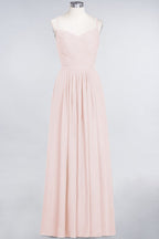 Vestido de dama de honor de corte A con tirantes finos, escote corazón, sin mangas, con volantes, de gasa, vestido de noche largo
