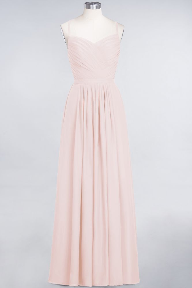 Vestido de dama de honor de corte A con tirantes finos, escote corazón, sin mangas, con volantes, de gasa, vestido de noche largo