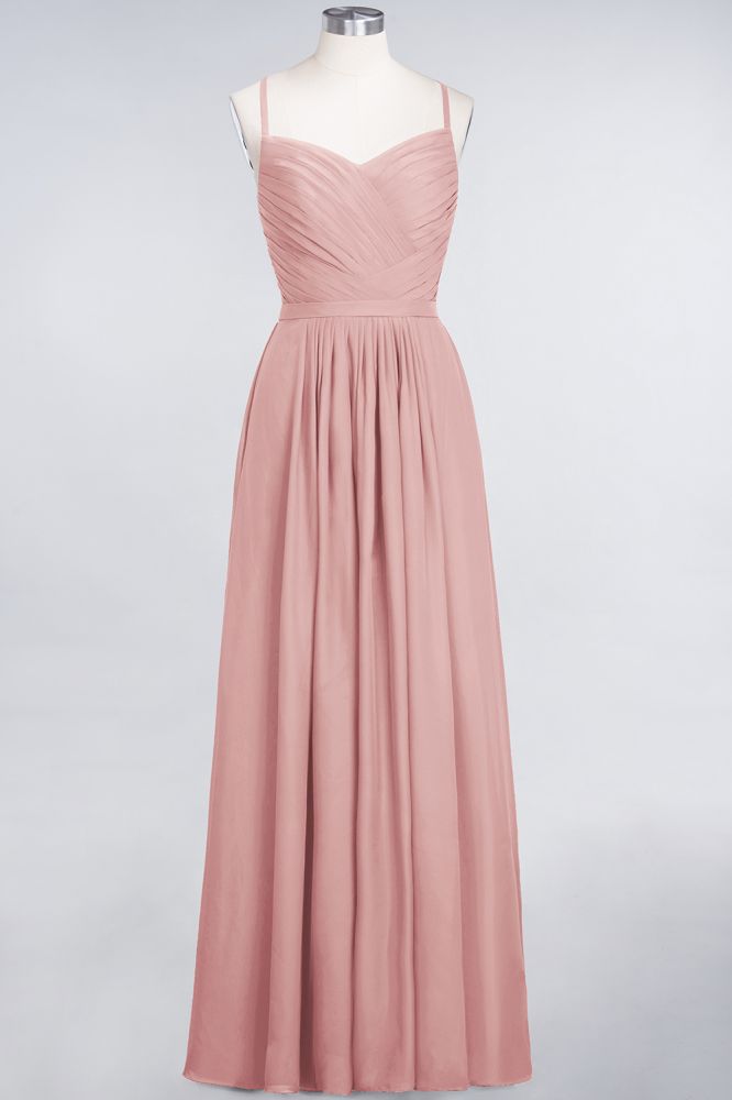 Vestido de dama de honor de corte A con tirantes finos, escote corazón, sin mangas, con volantes, de gasa, vestido de noche largo