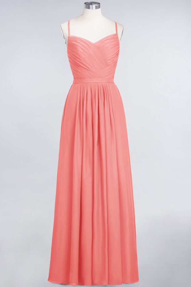 Vestido de dama de honor de corte A con tirantes finos, escote corazón, sin mangas, con volantes, de gasa, vestido de noche largo