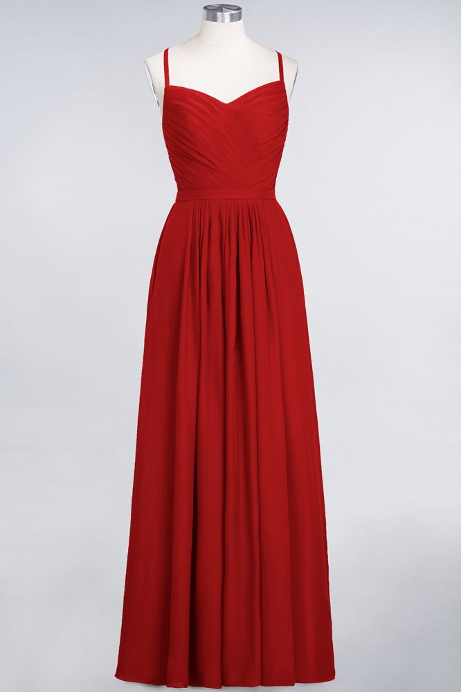 Vestido de dama de honor de corte A con tirantes finos, escote corazón, sin mangas, con volantes, de gasa, vestido de noche largo