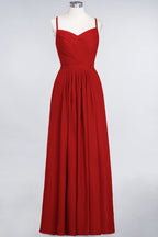Vestido de dama de honor de corte A con tirantes finos, escote corazón, sin mangas, con volantes, de gasa, vestido de noche largo