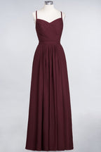Vestido de dama de honor de corte A con tirantes finos, escote corazón, sin mangas, con volantes, de gasa, vestido de noche largo