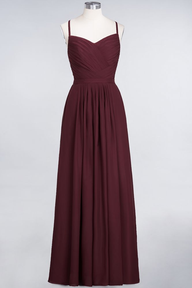 Vestido de dama de honor de corte A con tirantes finos, escote corazón, sin mangas, con volantes, de gasa, vestido de noche largo