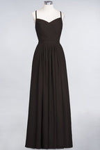 Vestido de dama de honor de corte A con tirantes finos, escote corazón, sin mangas, con volantes, de gasa, vestido de noche largo