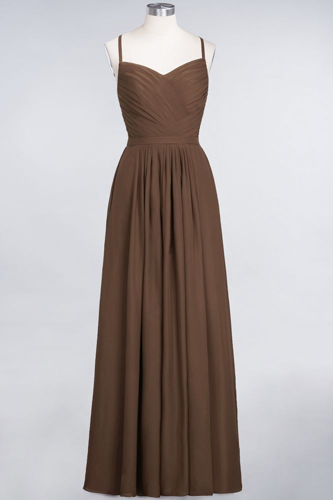 Vestido de dama de honor de corte A con tirantes finos, escote corazón, sin mangas, con volantes, de gasa, vestido de noche largo
