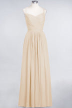 Vestido de dama de honor de corte A con tirantes finos, escote corazón, sin mangas, con volantes, de gasa, vestido de noche largo