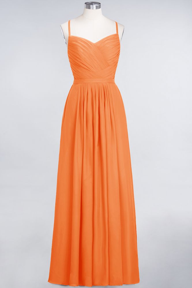 Vestido de dama de honor de corte A con tirantes finos, escote corazón, sin mangas, con volantes, de gasa, vestido de noche largo