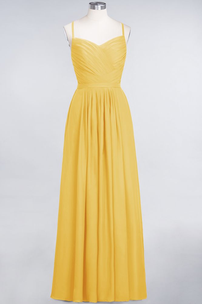 Vestido de dama de honor de corte A con tirantes finos, escote corazón, sin mangas, con volantes, de gasa, vestido de noche largo