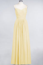 Vestido de dama de honor de corte A con tirantes finos, escote corazón, sin mangas, con volantes, de gasa, vestido de noche largo