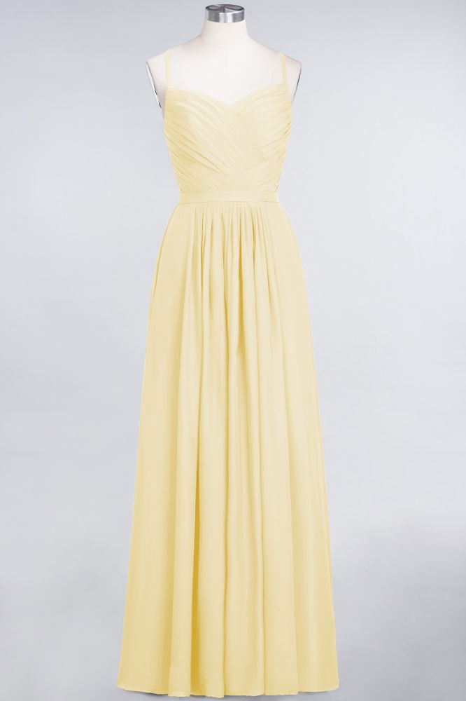 Vestido de dama de honor de corte A con tirantes finos, escote corazón, sin mangas, con volantes, de gasa, vestido de noche largo