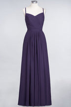 Vestido de dama de honor de corte A con tirantes finos, escote corazón, sin mangas, con volantes, de gasa, vestido de noche largo
