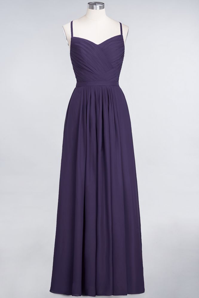 Vestido de dama de honor de corte A con tirantes finos, escote corazón, sin mangas, con volantes, de gasa, vestido de noche largo