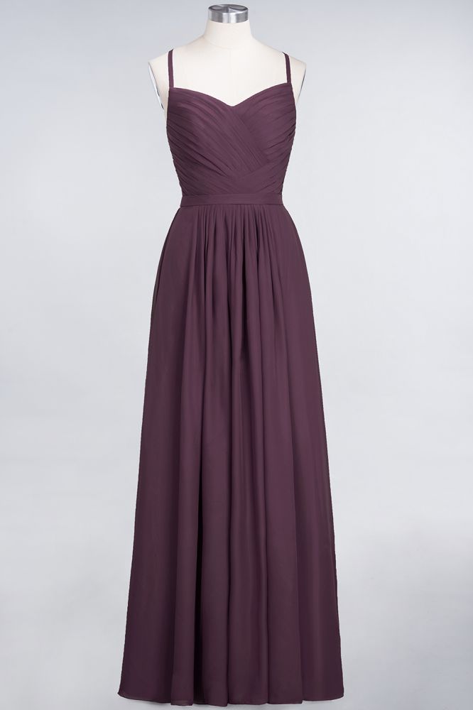 Vestido de dama de honor de corte A con tirantes finos, escote corazón, sin mangas, con volantes, de gasa, vestido de noche largo