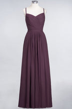 Vestido de dama de honor de corte A con tirantes finos, escote corazón, sin mangas, con volantes, de gasa, vestido de noche largo