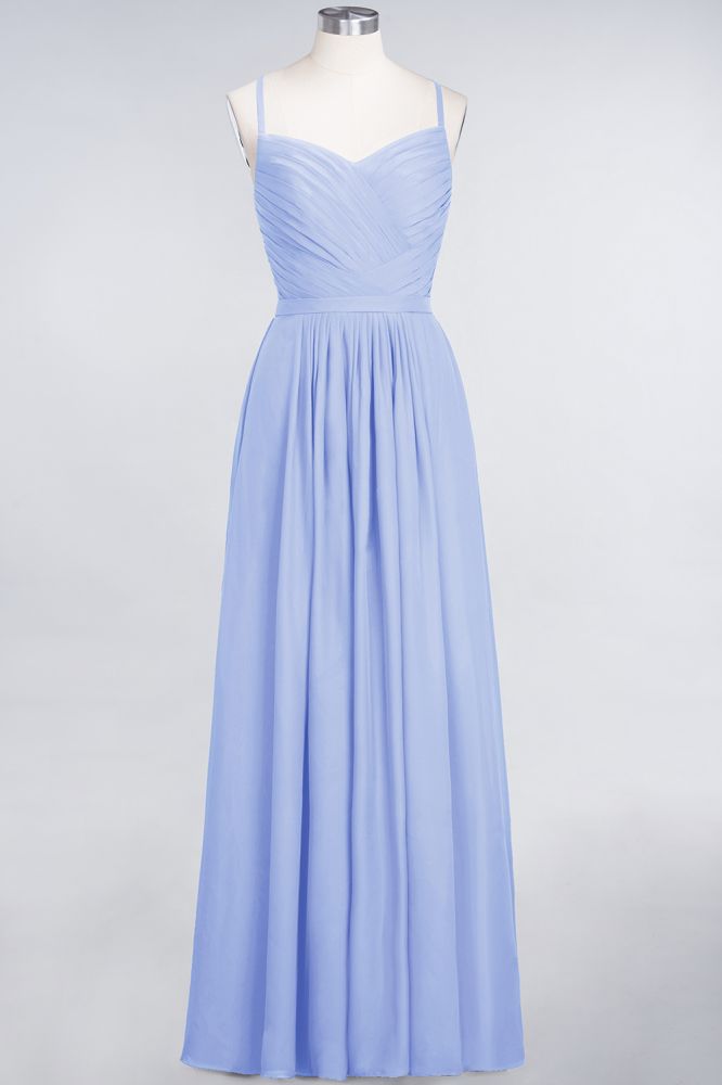 Vestido de dama de honor de corte A con tirantes finos, escote corazón, sin mangas, con volantes, de gasa, vestido de noche largo