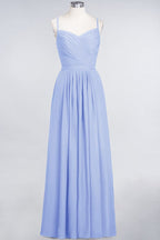 Vestido de dama de honor de corte A con tirantes finos, escote corazón, sin mangas, con volantes, de gasa, vestido de noche largo