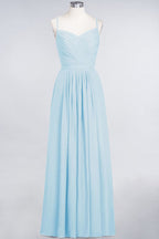 Vestido de dama de honor de corte A con tirantes finos, escote corazón, sin mangas, con volantes, de gasa, vestido de noche largo