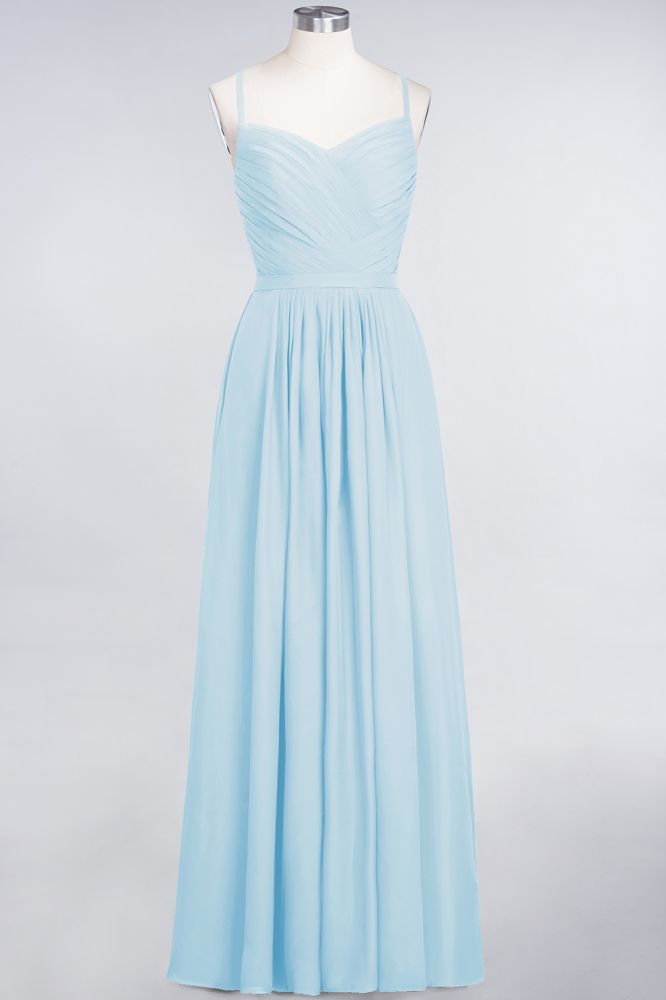 Vestido de dama de honor de corte A con tirantes finos, escote corazón, sin mangas, con volantes, de gasa, vestido de noche largo