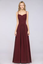 Vestido de dama de honor de corte A con tirantes finos, escote corazón, sin mangas, con volantes, de gasa, vestido de noche largo