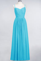 Vestido de dama de honor de corte A con tirantes finos, escote corazón, sin mangas, con volantes, de gasa, vestido de noche largo