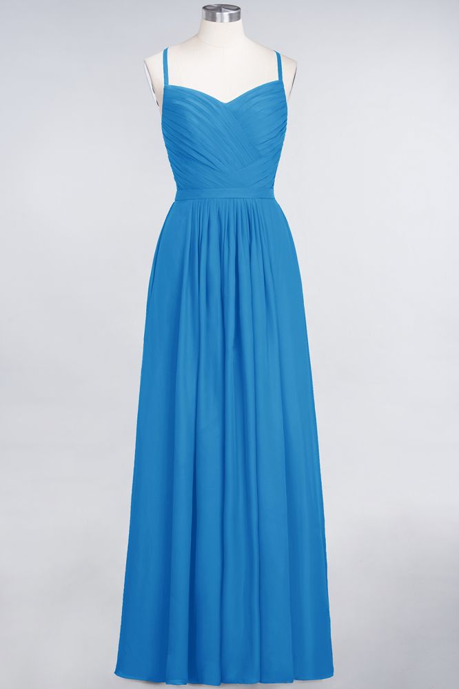 Vestido de dama de honor de corte A con tirantes finos, escote corazón, sin mangas, con volantes, de gasa, vestido de noche largo