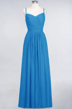 Vestido de dama de honor de corte A con tirantes finos, escote corazón, sin mangas, con volantes, de gasa, vestido de noche largo