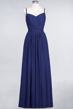 Vestido de dama de honor de corte A con tirantes finos, escote corazón, sin mangas, con volantes, de gasa, vestido de noche largo