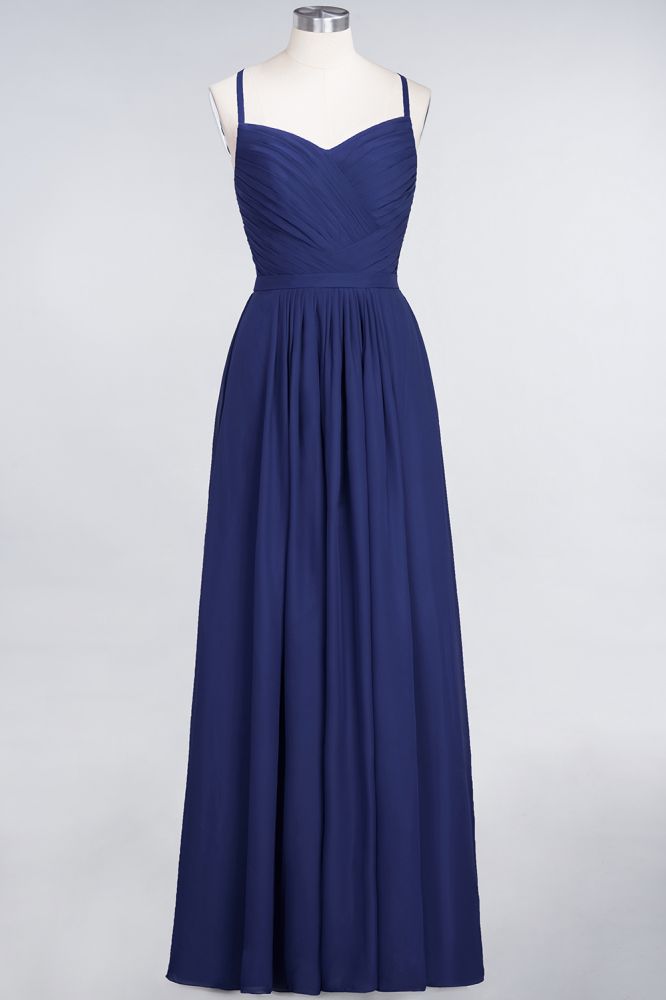 Vestido de dama de honor de corte A con tirantes finos, escote corazón, sin mangas, con volantes, de gasa, vestido de noche largo