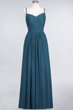 Vestido de dama de honor de corte A con tirantes finos, escote corazón, sin mangas, con volantes, de gasa, vestido de noche largo