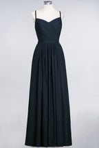 Vestido de dama de honor de corte A con tirantes finos, escote corazón, sin mangas, con volantes, de gasa, vestido de noche largo