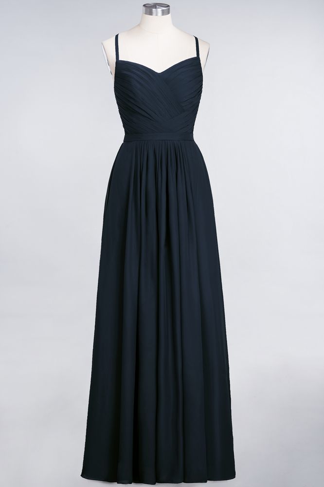 Vestido de dama de honor de corte A con tirantes finos, escote corazón, sin mangas, con volantes, de gasa, vestido de noche largo