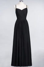 Vestido de dama de honor de corte A con tirantes finos, escote corazón, sin mangas, con volantes, de gasa, vestido de noche largo