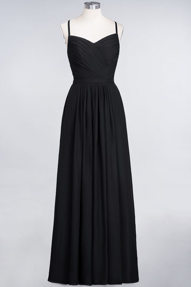 Vestido de dama de honor de corte A con tirantes finos, escote corazón, sin mangas, con volantes, de gasa, vestido de noche largo