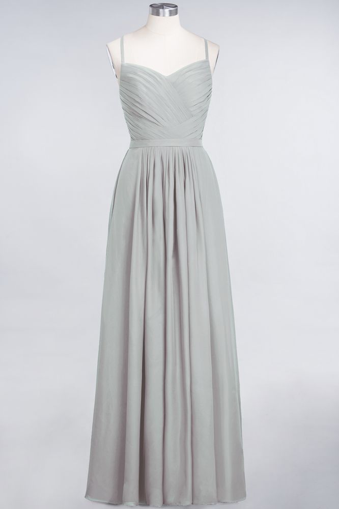 Vestido de dama de honor de corte A con tirantes finos, escote corazón, sin mangas, con volantes, de gasa, vestido de noche largo