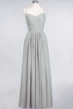 Vestido de dama de honor de corte A con tirantes finos, escote corazón, sin mangas, con volantes, de gasa, vestido de noche largo
