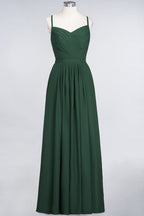 Vestido de dama de honor de corte A con tirantes finos, escote corazón, sin mangas, con volantes, de gasa, vestido de noche largo
