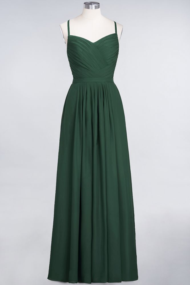 Vestido de dama de honor de corte A con tirantes finos, escote corazón, sin mangas, con volantes, de gasa, vestido de noche largo