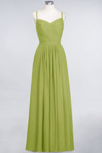 Vestido de dama de honor de corte A con tirantes finos, escote corazón, sin mangas, con volantes, de gasa, vestido de noche largo