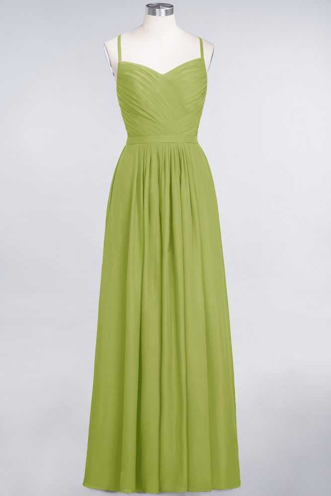Vestido de dama de honor de corte A con tirantes finos, escote corazón, sin mangas, con volantes, de gasa, vestido de noche largo