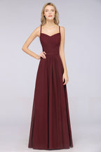 Vestido de dama de honor de corte A con tirantes finos, escote corazón, sin mangas, con volantes, de gasa, vestido de noche largo