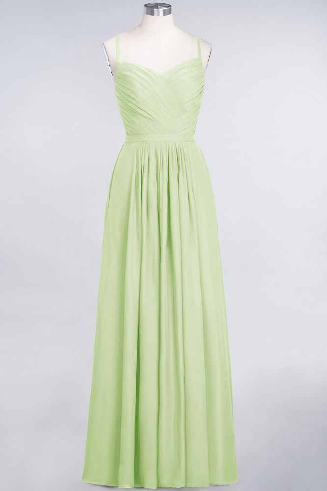 Vestido de dama de honor de corte A con tirantes finos, escote corazón, sin mangas, con volantes, de gasa, vestido de noche largo