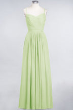 Vestido de dama de honor de corte A con tirantes finos, escote corazón, sin mangas, con volantes, de gasa, vestido de noche largo