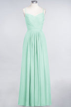 Vestido de dama de honor de corte A con tirantes finos, escote corazón, sin mangas, con volantes, de gasa, vestido de noche largo