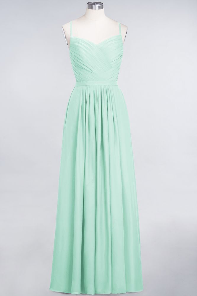 Vestido de dama de honor de corte A con tirantes finos, escote corazón, sin mangas, con volantes, de gasa, vestido de noche largo
