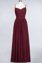 Vestido de dama de honor de corte A con tirantes finos, escote corazón, sin mangas, con volantes, de gasa, vestido de noche largo