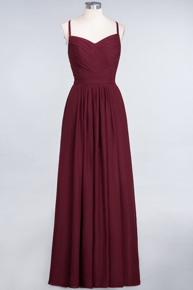 Vestido de dama de honor de corte A con tirantes finos, escote corazón, sin mangas, con volantes, de gasa, vestido de noche largo