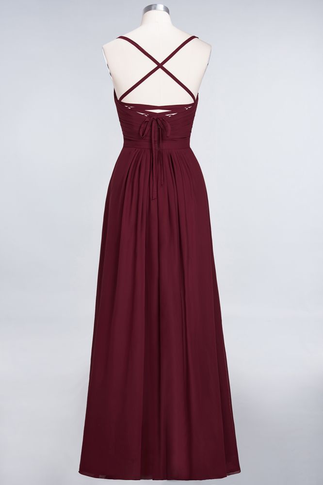 Vestido de dama de honor de corte A con tirantes finos, escote corazón, sin mangas, con volantes, de gasa, vestido de noche largo
